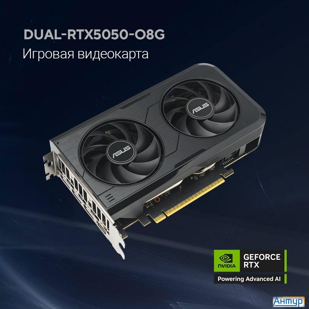 Видеокарта Asus Geforce Rtx5050 8gb Ddr6 128 Bit 3*dp/hdmi 2 Fan (dual-rtx5050-o8g) Rtl