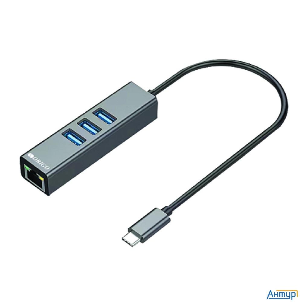 Origo Ou330n/a1a Сетевой адаптер Usb-c/gigabit Ethernet с 3 портами Usb 3.0