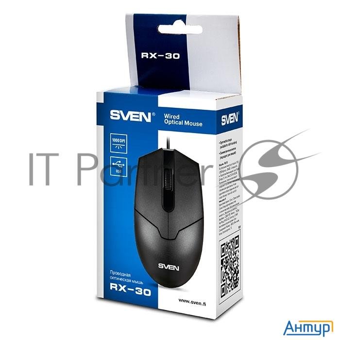 Мышь Sven Rx-30 Usb чёрная (2+1кл. 1000dpi, цвет. картон, каб. 2м.