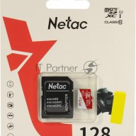 Карта памяти Netac P500 Eco 128gb Microsdxc U1/c10 Up To 80mb/s, Retail Pack With Sd Adapter