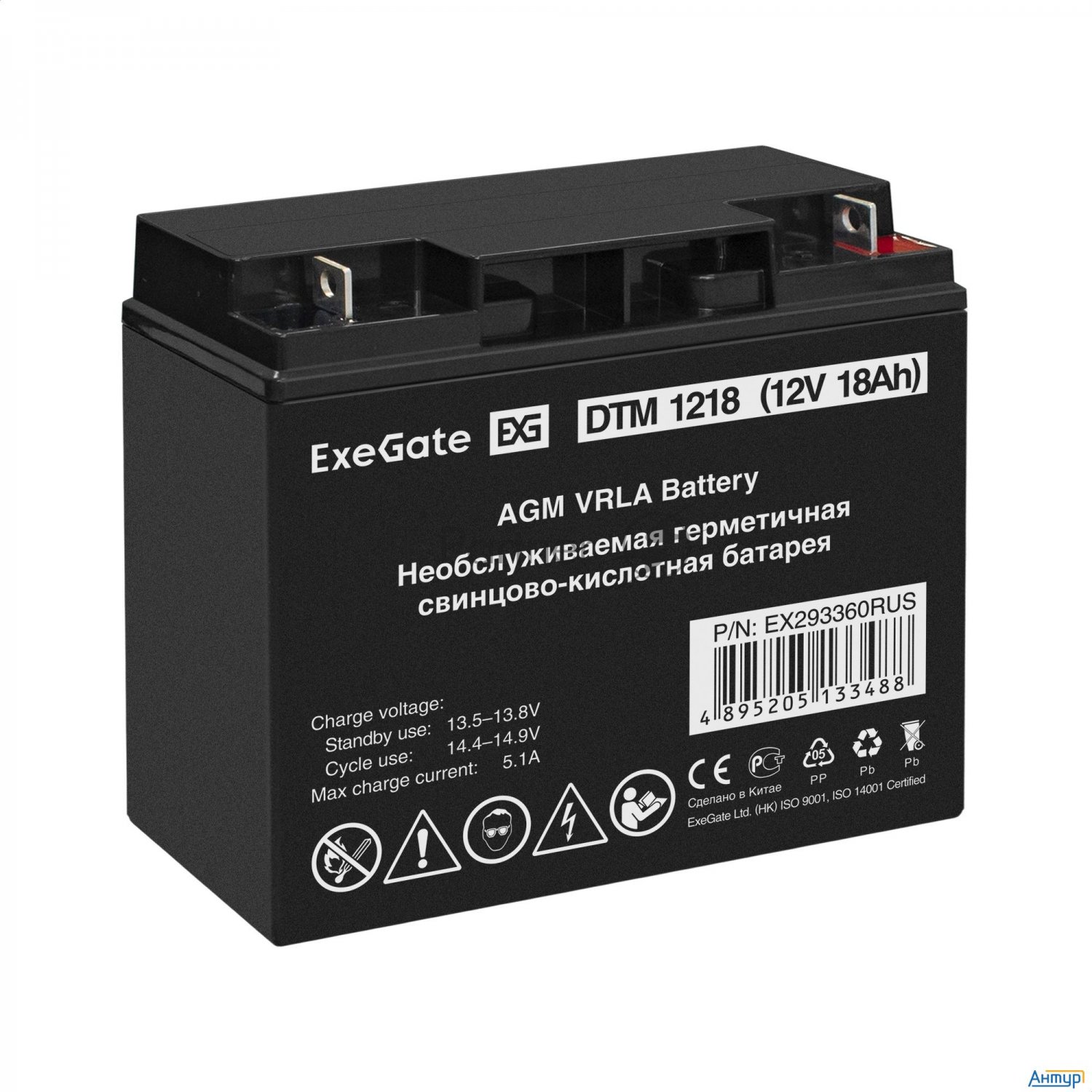 Exegate Ex293360rus Аккумуляторная батарея Exegate Dtm 1218 (12v 18ah, клеммы F3 (болт М5 с гайкой))