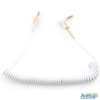 Кабель аудио (угловой) спиральный Cablexpert Ccab-02-35mmlc-1.8mw. 3.5 джек (m)/3.5 джек (m), белый,