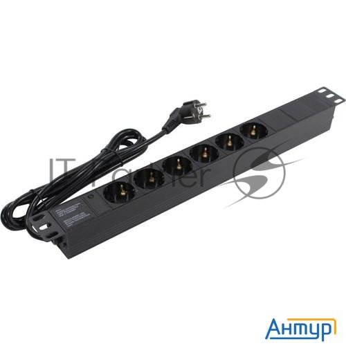 Блок розеток горизонтальный Exegate Serverpro Pdu-19h602 Al-6s-eu2, 19", 1u, Алюминий, 6 Schuko, каб