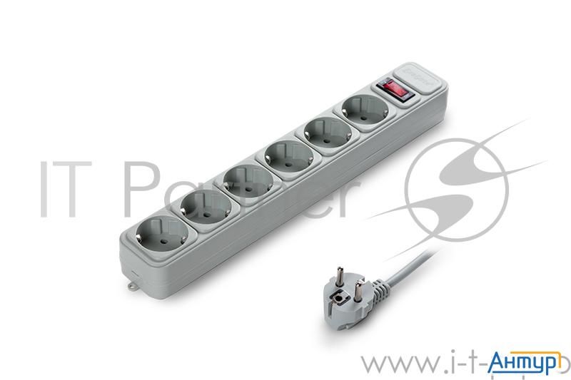 Сетевой фильтр Exegate Ex119388rus Sp 6 1.8g  6 розеток, 1.8м, евровилка, серый