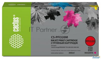 Картридж струйный Cactus Cs-pfi320m пурпурный (300мл) для Canon Imageprograf Tm-200/tm-200 Mfp L24ei