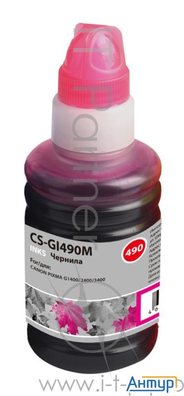 Cactus Чернила Cs-gi490m для Canon Pixma G1400/g2400/g3400, пурпурный, 100мл