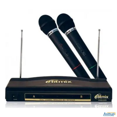 Ritmix Rwm-220 {2 микрофона: 87.5 МГц - 92 МГц; раб. частоты: 100 Гц - 10 000 Гц;Чувств.: -30 дБ +/-