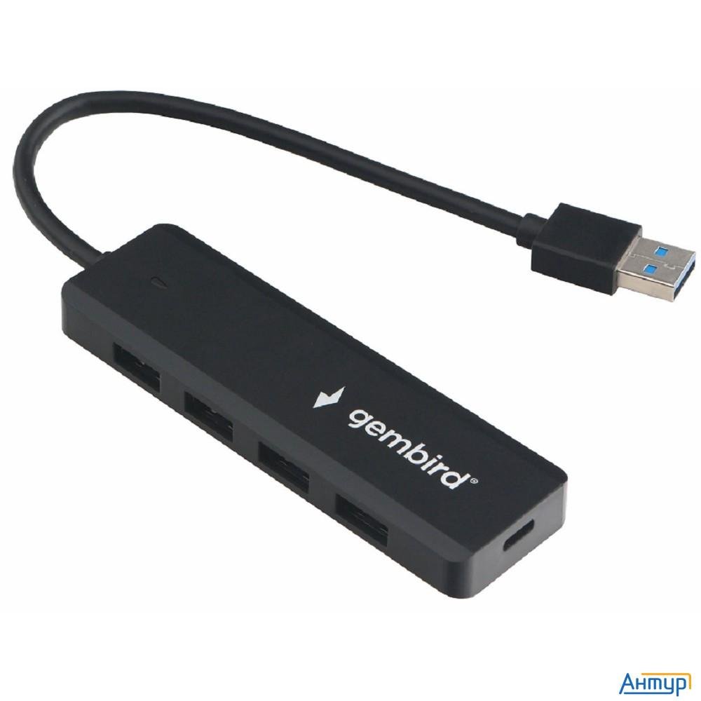 Gembird Разветвитель Usb3.1 4xusb, с доп.питанием (порт Type-c), кабель Usb 19см, черный, коробка (u