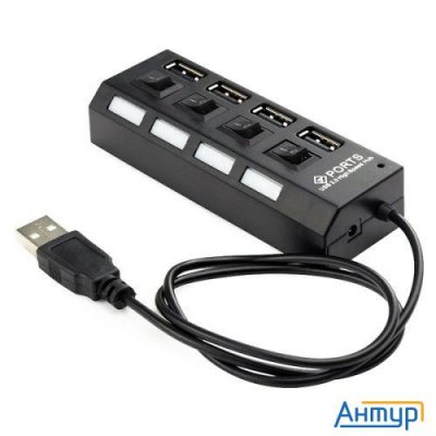 Концентратор Usb 2.0 Gembird Uhb-243-ad с подсветкой и выключателем, 4 порта, блистер (uhb-243-ad)