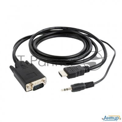 Кабель Cablexpert Hdmi-vga 19m/15m + 3.5jack, 3м, черный, позол.разъемы, пакет (a-hdmi-vga-03-10)