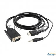 Кабель Cablexpert Hdmi-vga 19m/15m + 3.5jack, 3м, черный, позол.разъемы, пакет (a-hdmi-vga-03-10)