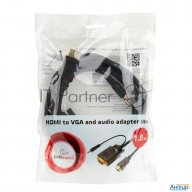 Кабель Cablexpert Hdmi-vga 19m/15m + 3.5jack, 3м, черный, позол.разъемы, пакет (a-hdmi-vga-03-10)