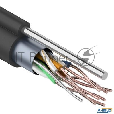 Кабель витая пара F/utp, категория 5e, Pe, 4pr, 24awg, внешний, черный, с тросом, 305 м