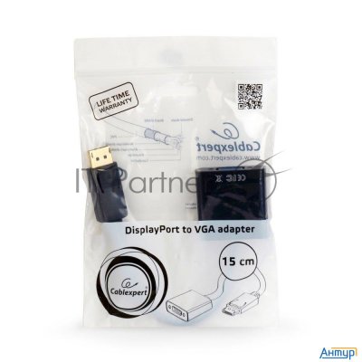 Переходник Displayport - Vga Cablexpert A-dpm-vgaf-02, 20m/15f, кабель 15см, пакет