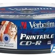 Диск Cd-r Verbatim 700mb 52x Cake Box (25шт) Printable (43439)