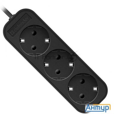 Удлинитель Defender с заземлением M350 5.0 м, 3 розетки, черный