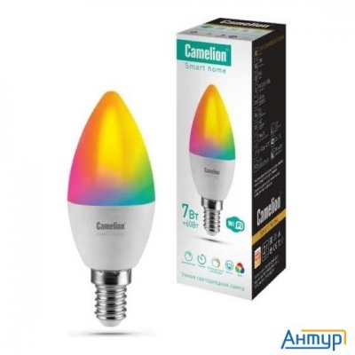 Camelion Умная светодиодная лампа Lsh7/С35/rgbcw/Е14/wifi (Эл.лампа светодиодная 7Вт Е14 Rgb+dim+cw