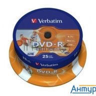 Диск Dvd-r Verbatim 4.7gb 16x Cake Box (25шт) Printable (43538)