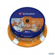 Диск Dvd-r Verbatim 4.7gb 16x Cake Box (25шт) Printable (43538)