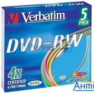 Диск Dvd-rw Verbatim 4.7gb 4x Slim Case (5шт) Color (43563)