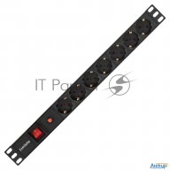 Блок розеток горизонтальный Exegate Serverpro Pdu-19h702 Al-7s-c14-sw-o, 19", 1u, Алюминий, 7 Schuko