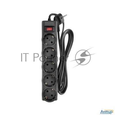 Сетевой фильтр Cbr Csf 2505-1.8 Black Cb, 5 евророзеток, длина кабеля 1,8 метра, цвет чёрный (коробк
