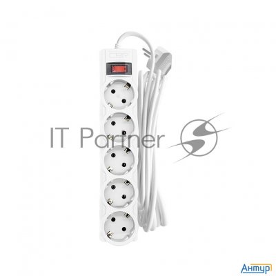 Сетевой фильтр Cbr Csf 2505-3.0 White Pc, 5 евророзеток, длина кабеля 3 метра, цвет белый (пакет)