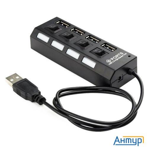 Концентратор Usb 2.0 Gembird Uhb-243-ad с подсветкой и выключателем, 4 порта, блистер (uhb-243-ad)