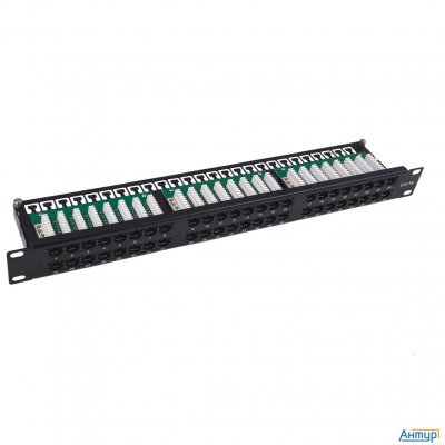 Патч-панель 19" Neomax [nm-pp-1u48p-uc5e-d-105-bk] 1u, 48 портов, кат.5e, Utp, Dual Idc, цвет черный