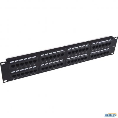 Патч-панель 19" Neomax [nm-pp-2u48p-uc5e-d-108-bk] 2u, 48 портов, кат.5e, Utp, Dual Idc, цвет черный