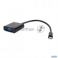 Переходник Minidisplayport - Vga, Cablexpert A-mdpm-vgaf-02, 20m/15f, длина 15см, черный, пакет