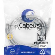 Шнур комм. Cabeus, кат. 5е, неэкр., U/utp, Rj45/rj45, Lszh, Awg24, 3м, серый