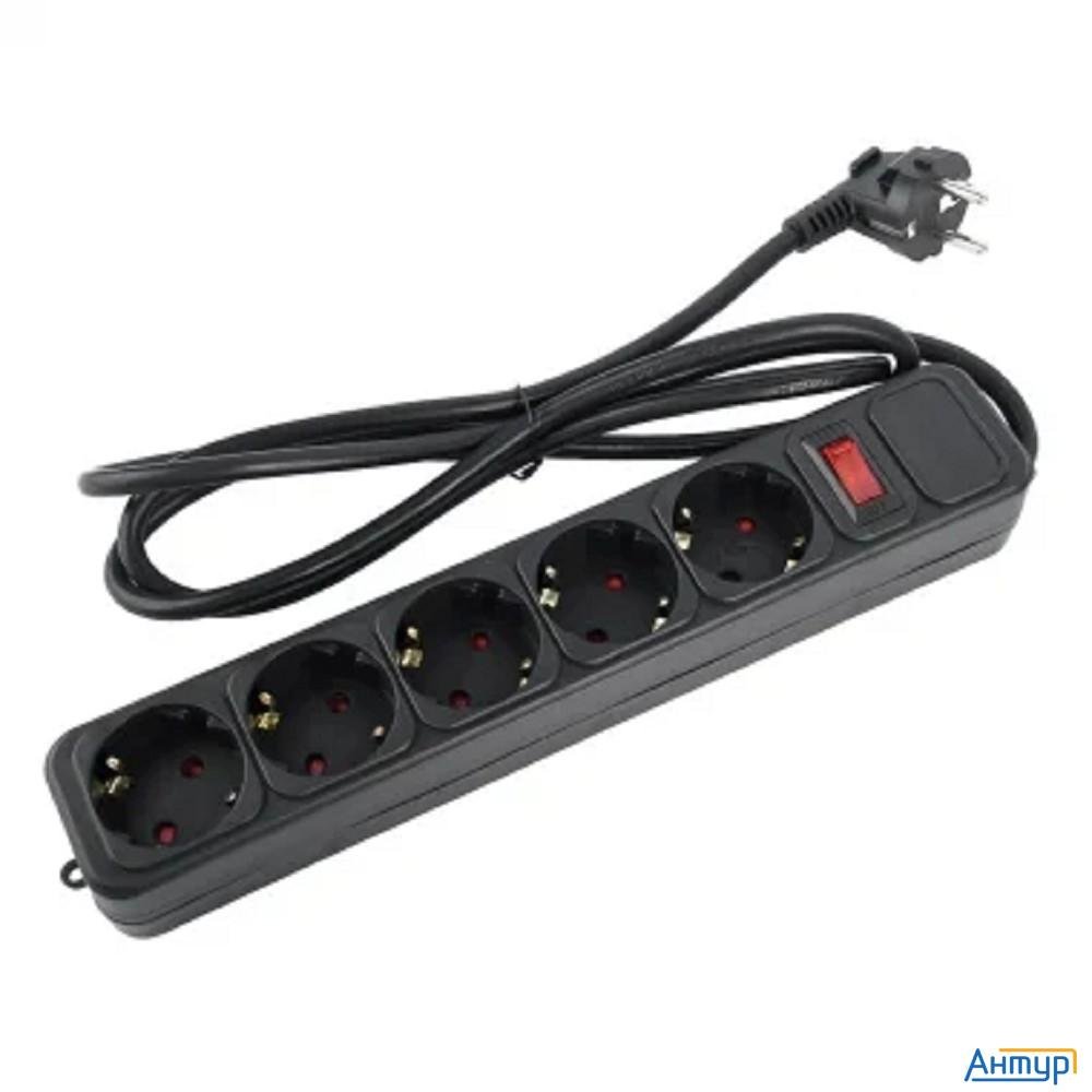 Perfeo сетевой фильтр "real Power", 5,0м, 5 розеток, 16А, 3500 Вт, тройная защита, черный.
