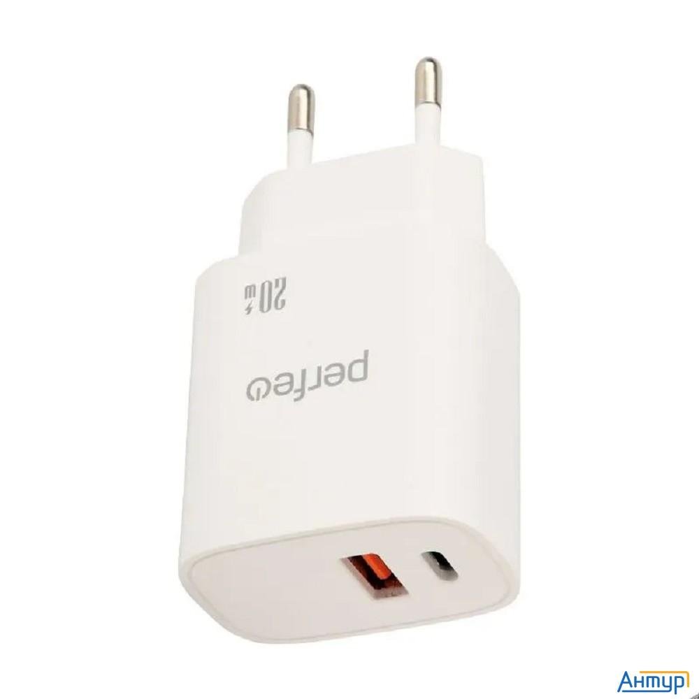 Perfeo Сетевое зарядное устройство с двумя разъемами Usb-a+type-c, 20w, белый (i4661)