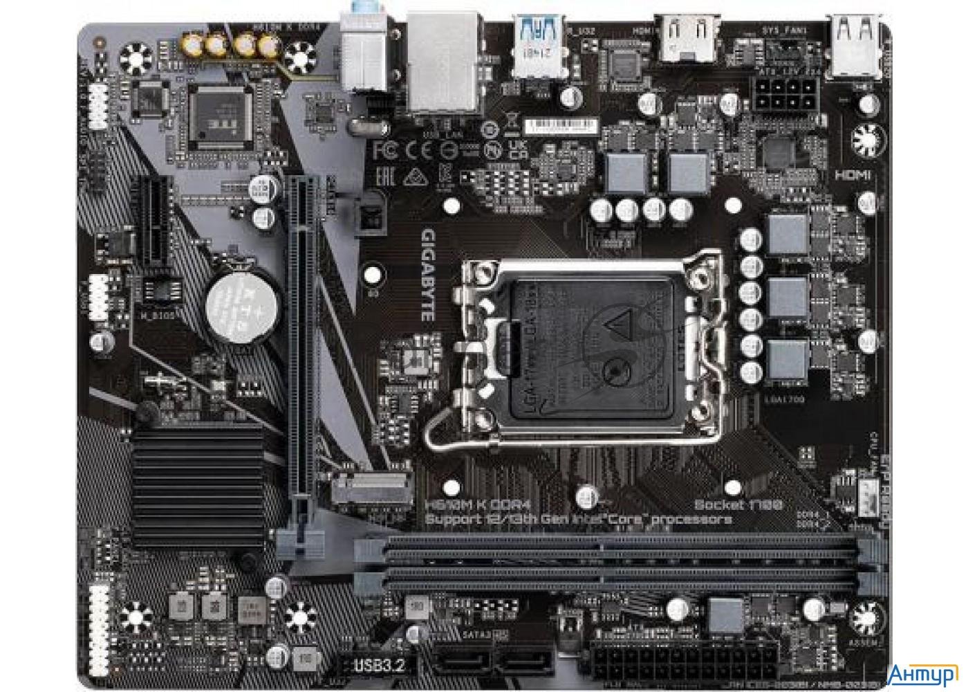 Материнская плата Gigabyte H610m K Ddr4 Soc-1700 Intel H610 2xddr4 Matx Ac`97 8ch(7.1) Gblan+vga+hdm