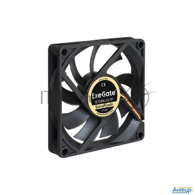 Вентилятор Exegate Extrapower Ep08015s3p, 80x80x15 мм, подшипник скольжения, 3pin, 2500rpm, 26dba
