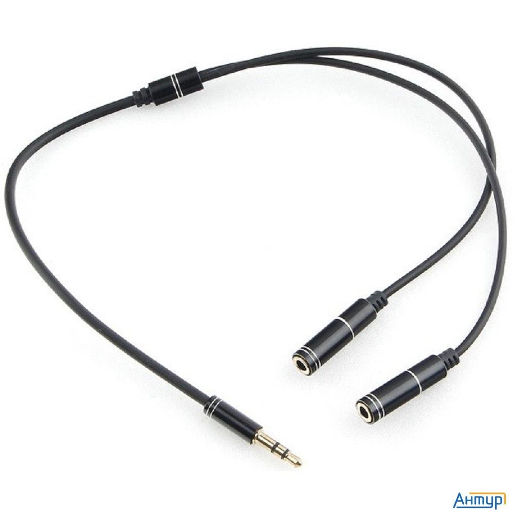 Кабель аудио разветвитель Cablexpert Ccab-02-35my-0.2mb. 3.5 джек (m)/2х 3.5 джек (f), черный, 0.2м,